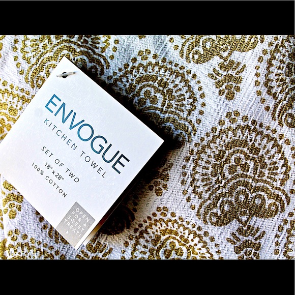 ENVOGUE KITCHEN TOWEL SET OF TWO GOLD DESIGN - Picture 2 of 4